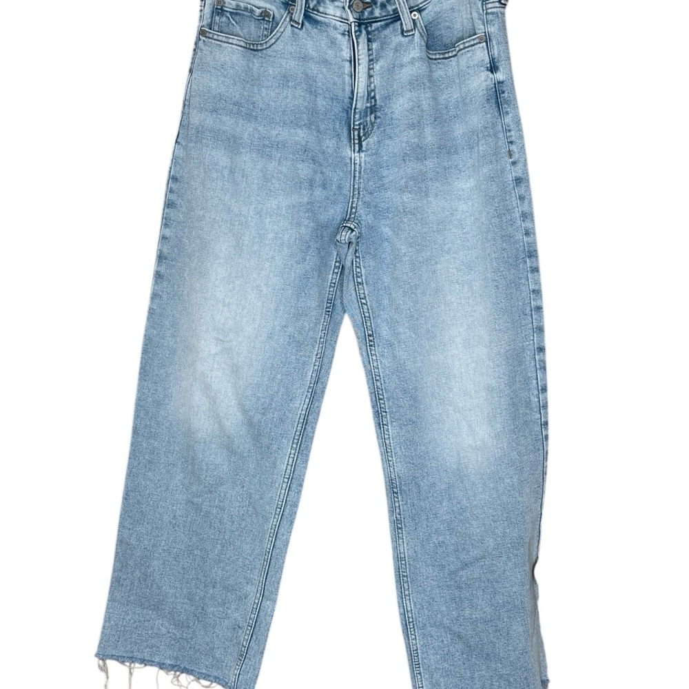 Banana Republic Light Wash Wide Leg Jeans Size 32/14 High Rise Raw Hem 90s